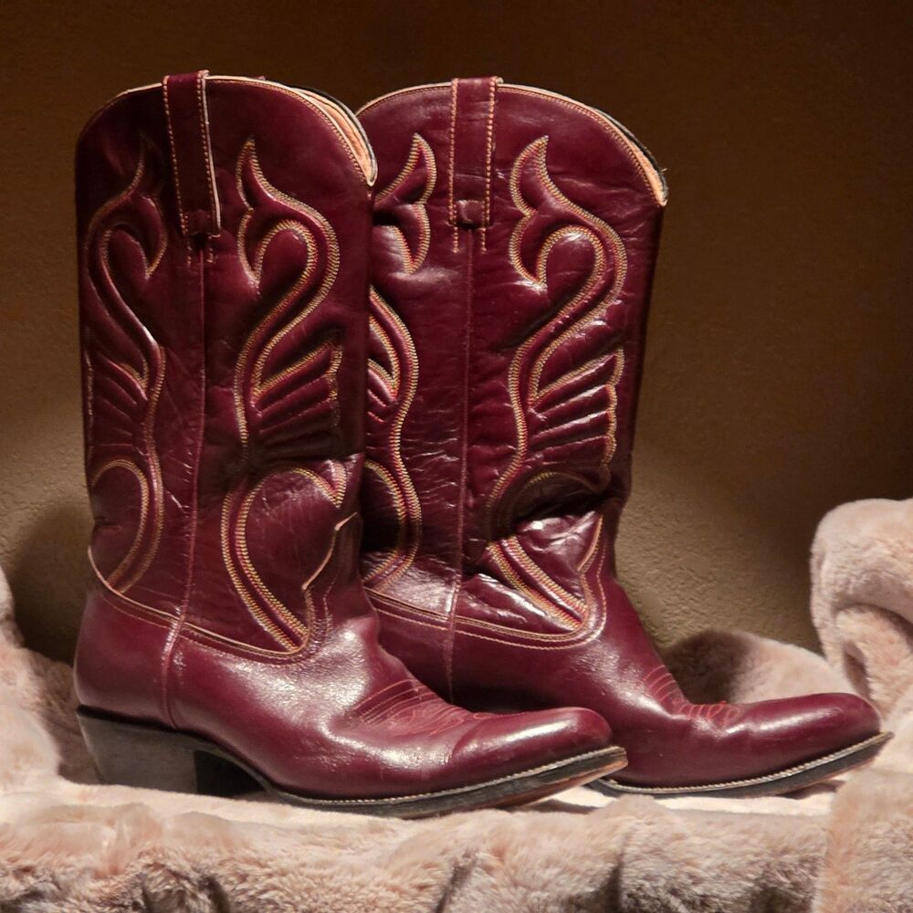 Vintage Hilsa Vaquero Men 10D Burgundy Leather Western Cowboy Boots